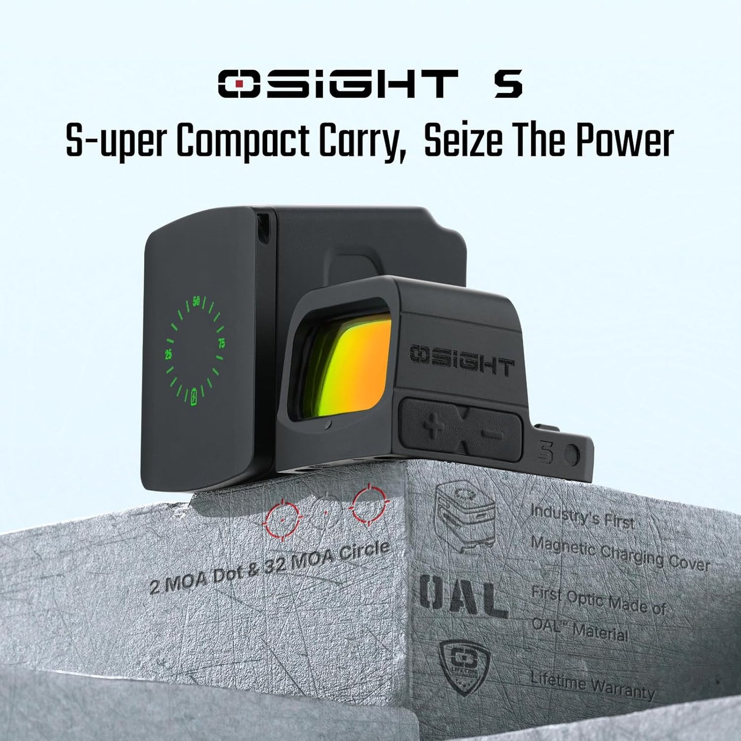 OSIGHT SE 6 MOA Green Dot Micro Sight - Multi-Reticle Enclosed Design with Charging Cover