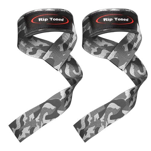 Rip Toned Performance Wrist Straps for Weightlifting – 23" Padded Lifting Straps for Men & Women – Cotton Gym Straps for Deadlifts, Strength Training, Bodybuilding & Powerlifting – Grey Camo