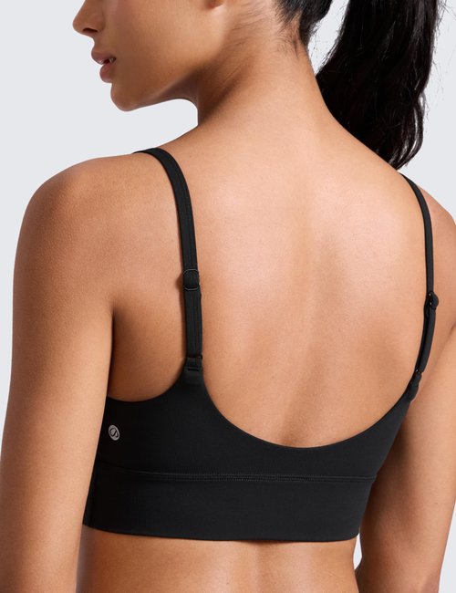 CRZ YOGA Butterlift Scoop Neck Longline Sports Bras for Women - Padded Cami Tank Adjustable Spaghetti Strap Workout Crop Top Black Medium