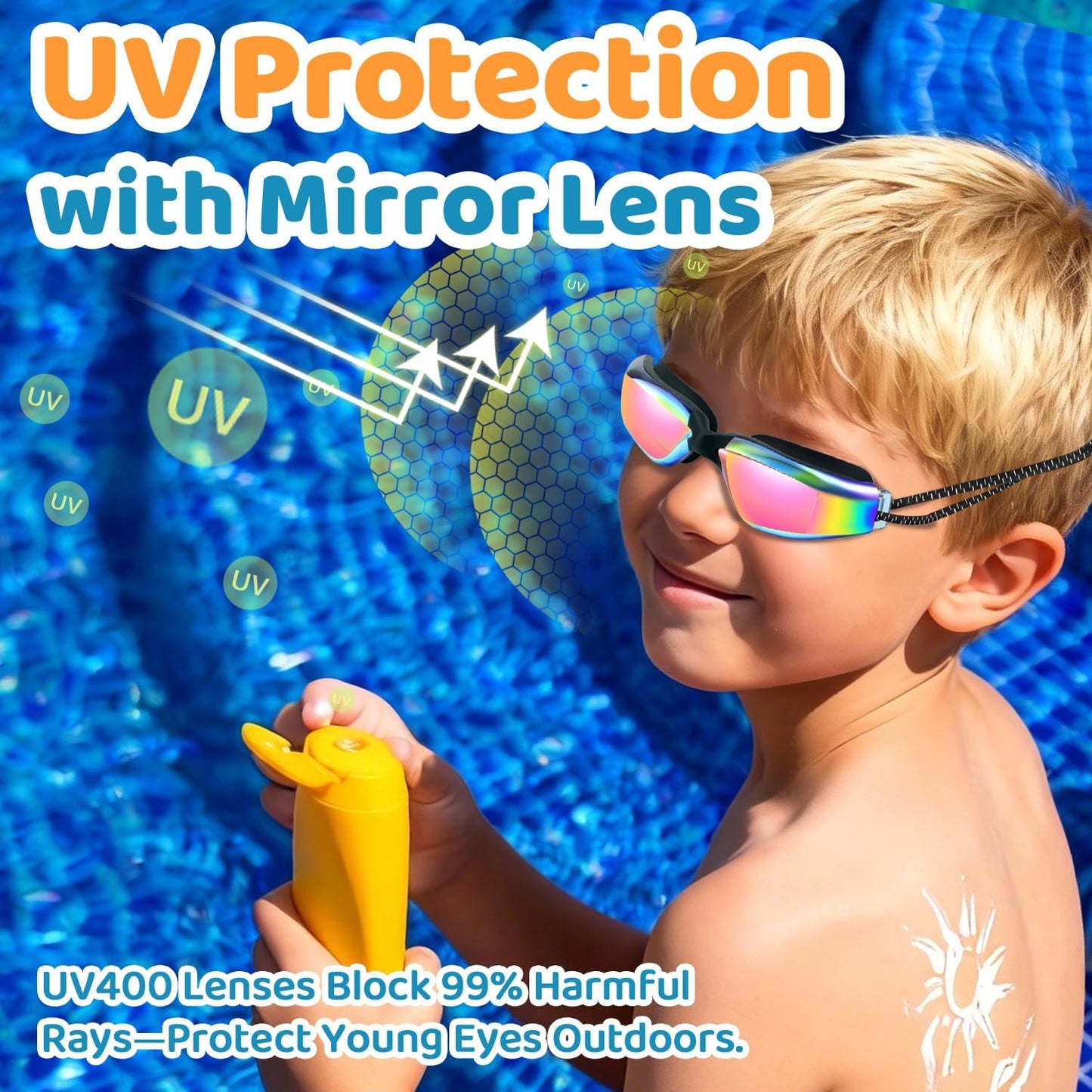 Vvinca Kids Swim Goggles - No Hair Pulling Design with Bungee Strap | 2-Pack for Ages 6-14
