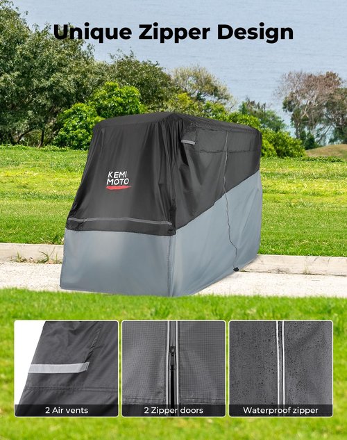 KEMIMOTO Golf Cart Cover 2 Seater, Universal 600D Waterproof Golf Cart Rain Cover with Storage Bag Compatible with EZGO Club Car 2 Passenger, Gray