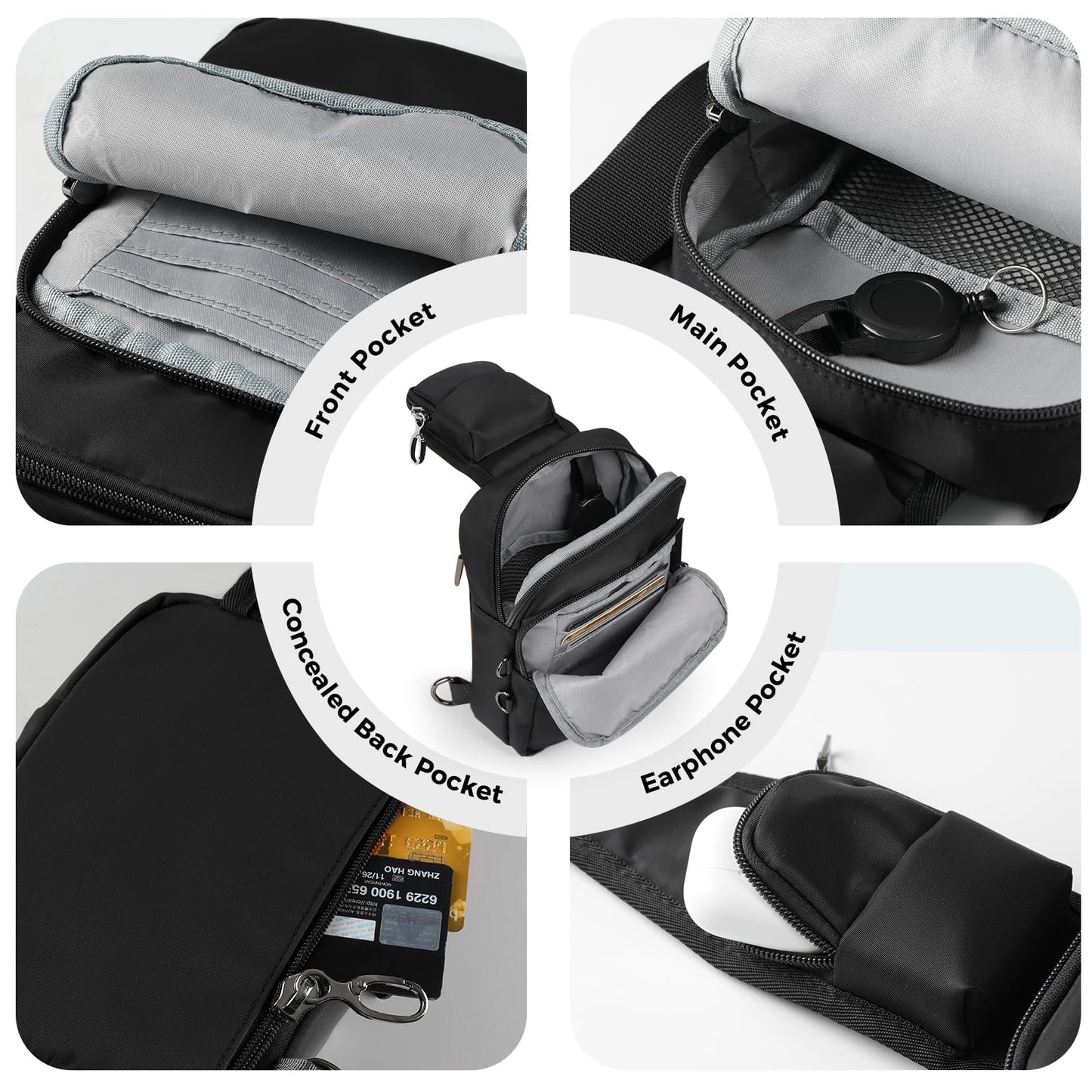 VADOO Sling Bag, Crossbody Bag with Zipper Lock, RFID Blocking & Water Resistant for Men and Women