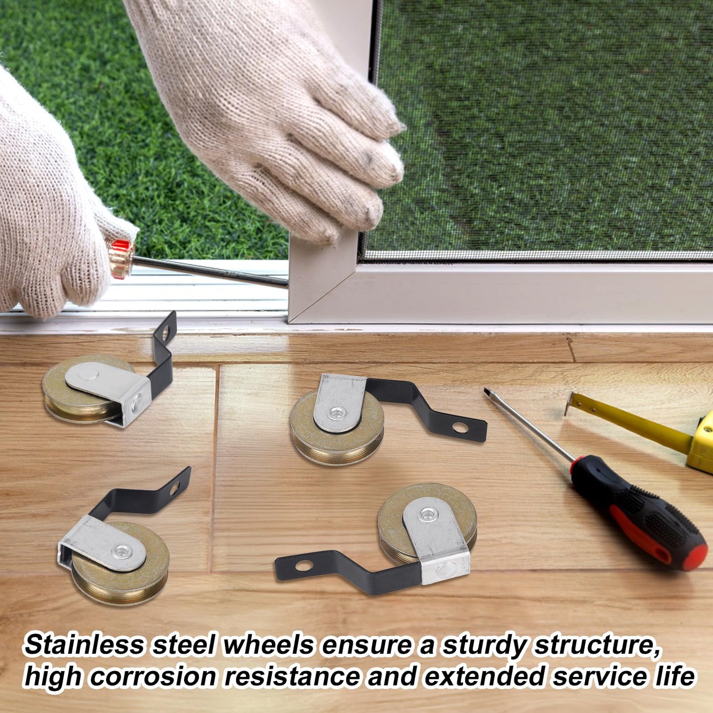 4 Pcs Sliding Screen Door Tension Springs for College Doors, 1 Inch Heavy Duty Screen Door Roller Replacement with Concave Steel Ball Bear Replaces B638 B687 B639 B756 Top and Bottom Wheels