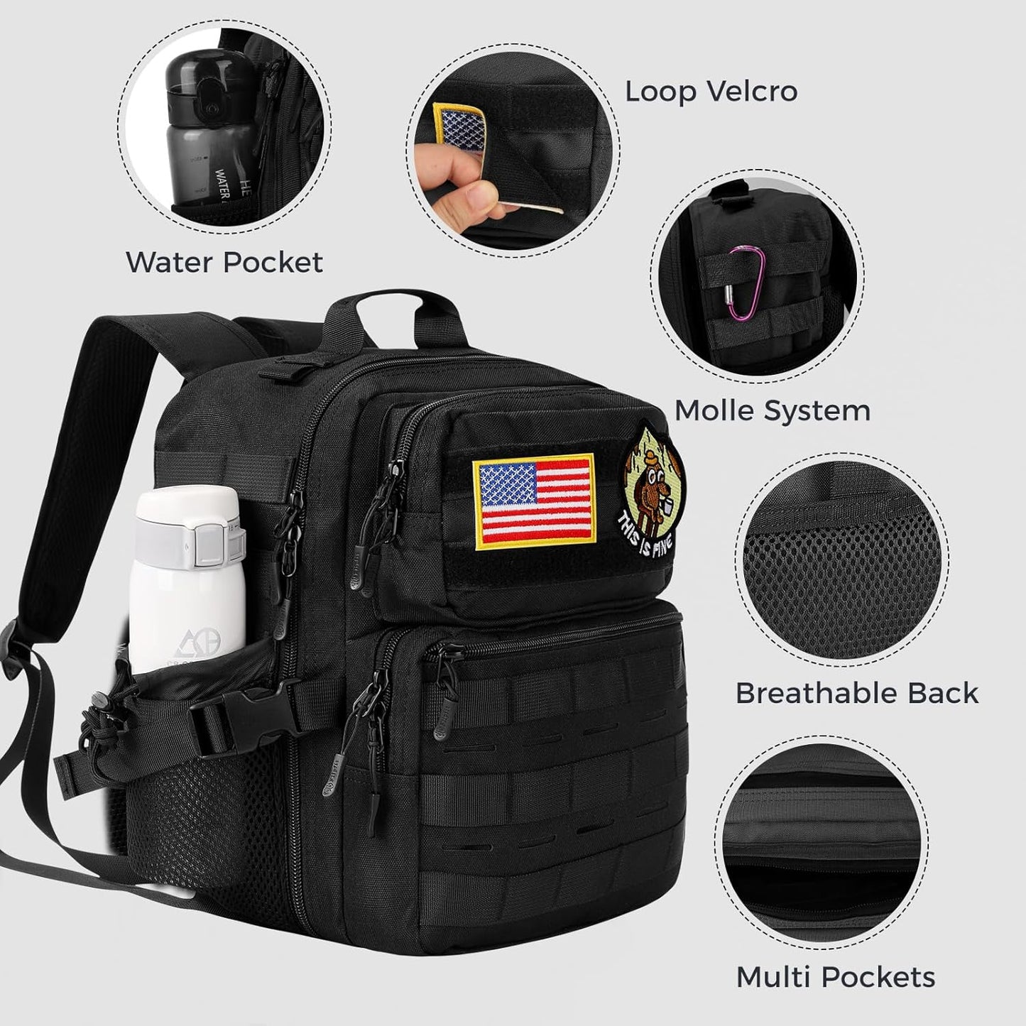 Skiennix 9L Mini Tactical Backpack - Versatile Military Gym Bag for Men & Women | Black Molle Daypack