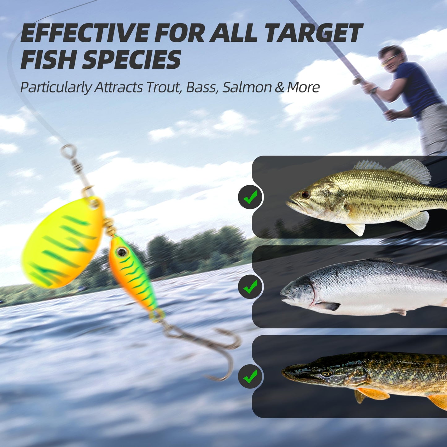 Inline Spinner Bait – Fish-Shaped Spinnerbait Lures 5-Pack, 360°Rotation with Reflective Blades, Perfect for Freshwater & Saltwater Fishing, Targeting Bass, Trout, Pike, Perch & More(Little Fat Fish)