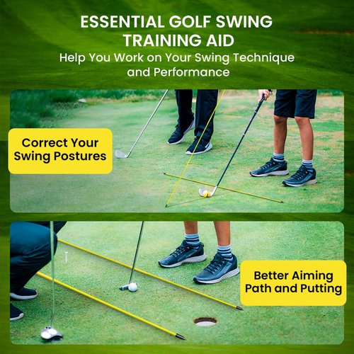 FINGER TEN Golf Alignment Sticks Rods Swing Trainer Tools 48 Inch 2 Or 3 Pack, Fits in Golf Bag Tour Stickers Practice Training Aid (3 Pack Faint Yellow)