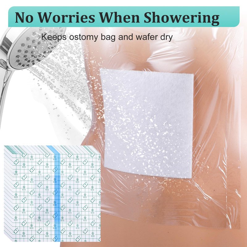 Sibba 30PCS Wound Bandages Protectors 9”x 9” Clear Large Ostomy Bag Showerproof Adhesive Bandages Shower Cover Shields Film Dressing for Showering Moisture Barrier Adhesive Tattoo Aftercare Bath Patch