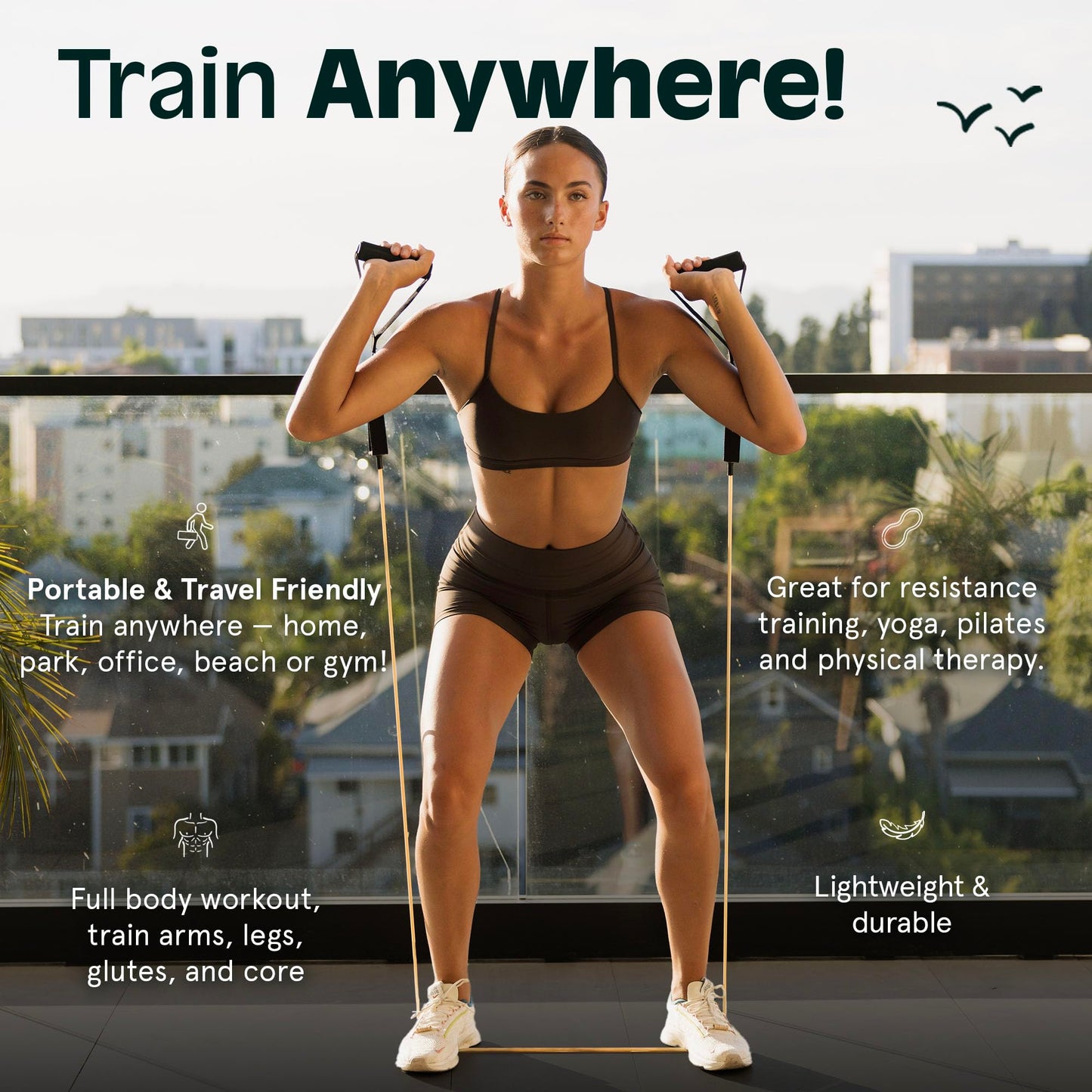 Retrospec Train Resistance Bands Set (5pc) Workout Bands w/Handles, Door Anchor, Carry Bag for Women & Men, Cactus
