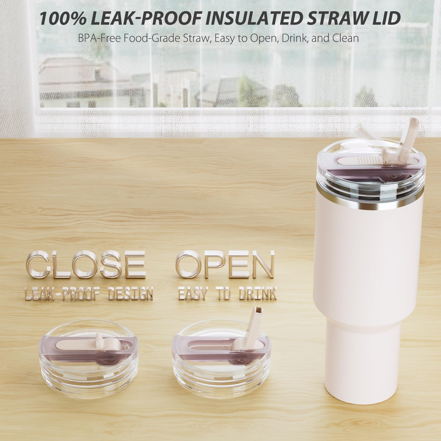 CeleVista 2 Pack 40 oz Flip Straw Lid for STANLEY Quencher ProTour and H2.0 FlowState Tumbler(Only for STANLEY Tumbler), Leakproof Lid, No Spill & Easy to Use Reusable Cover(Rose Quartz)