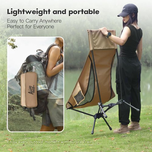 AuroraTrail High Back Folding Camping Chair with Pillow – Lightweight Portable Outdoor Chair with Cup Holder & Carry Bag, Sturdy Aluminum Frame Supports up to 374 lb for Camping, Hiking & Festivals