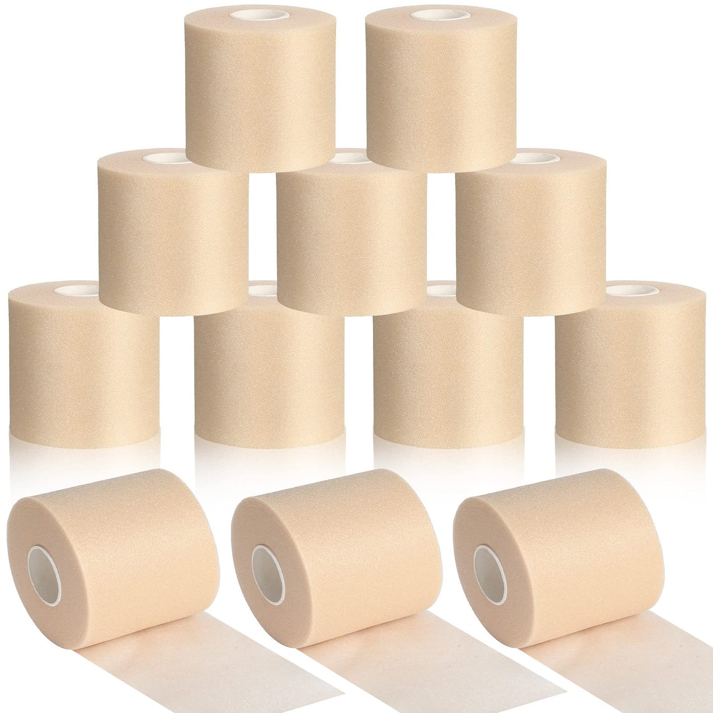 Sumind 12 Rolls Pre Wrap Athletic Tape Bulk Underwrap Athletic Tape Foam Sports Wrap for Wrists Hands Ankles Knees Headbands Soccer Football Baseball Gymnastics Fitness(Skin Color)