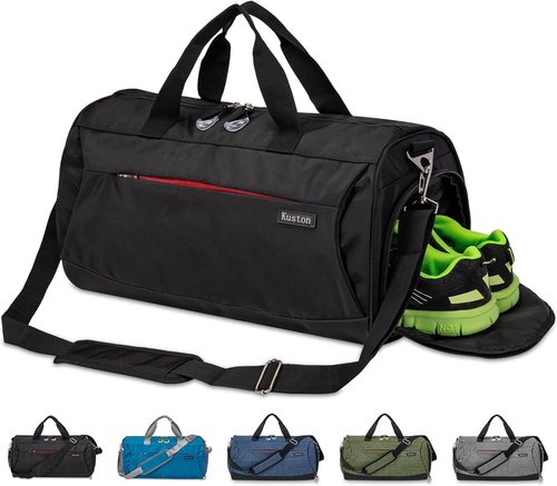 Kuston Sports Gym Bag - Versatile Duffel with Shoe Compartment, Trolley Sleeve & Wet Pocket