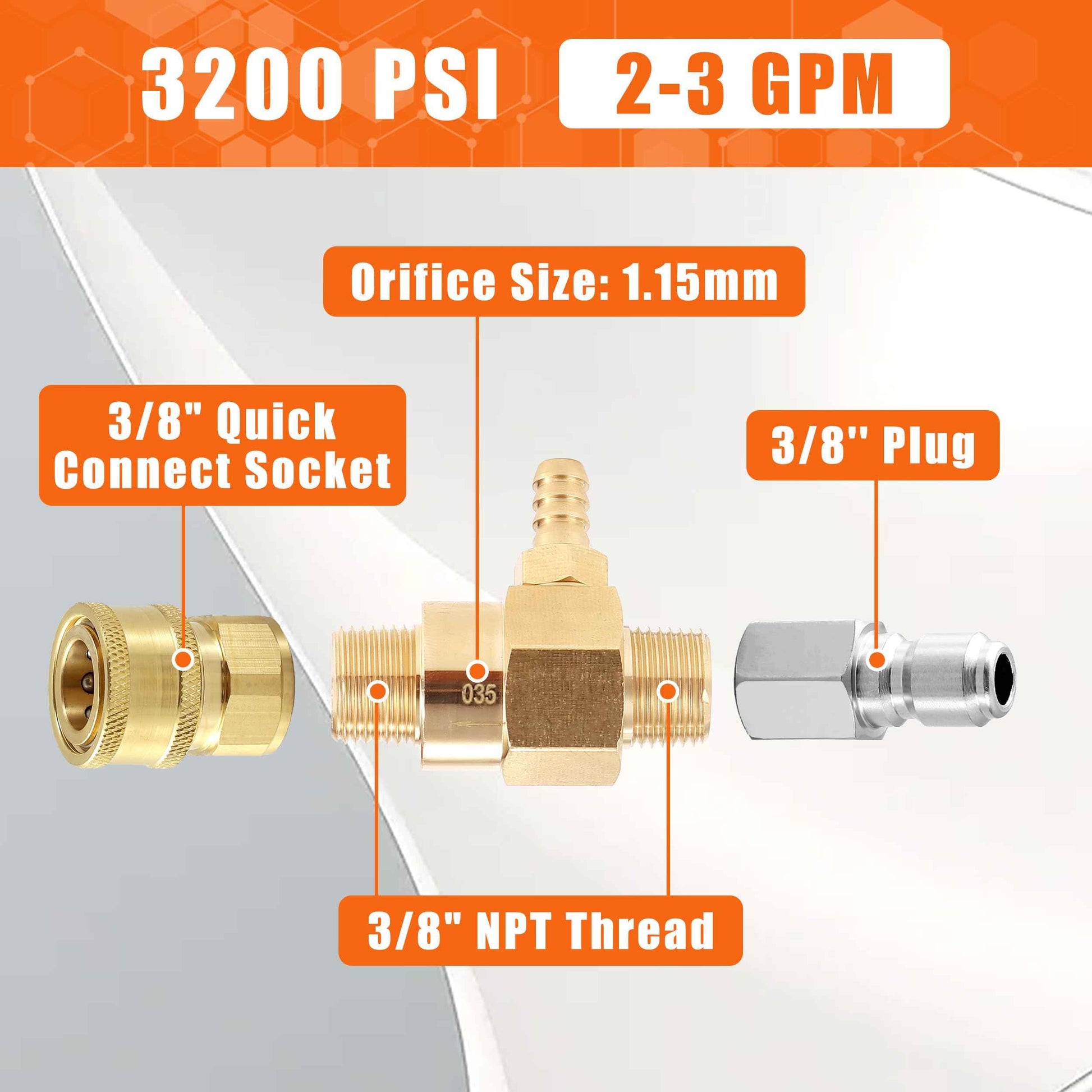 PWACCS Pressure Washer Chemical Injector, Downstream Injector Kit with 3/8 Inch Connectors, 2-3 GPM, 3200 PSI