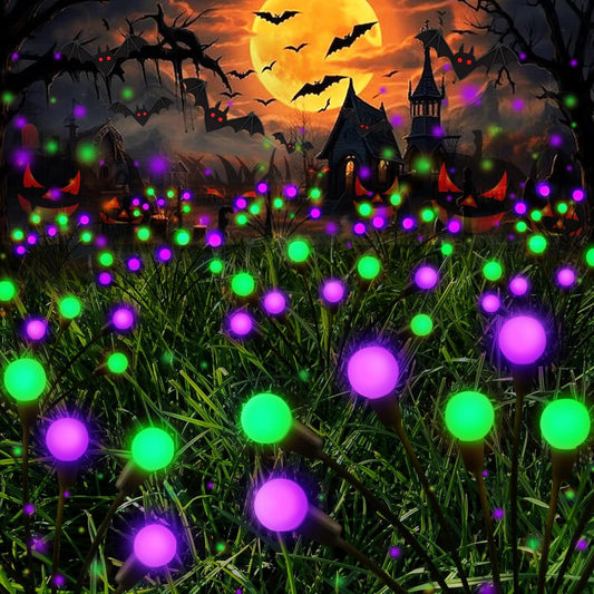 Solar Halloween Pathway Lights - 6 Pack Waterproof Firefly Decor in Orange, Purple & Green