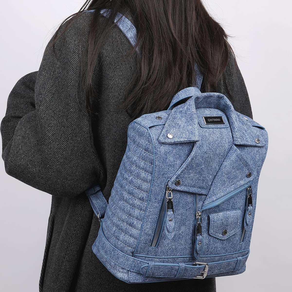 Sfly Denim PU Leather Locomotive Style Backpack - Stylish Large Capacity Casual Travel Daypack