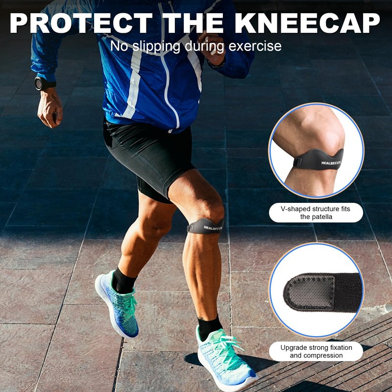 Healrecux Silicone Patellar Tendon Support Strap, Adjustable Non-Slip Patella Band Stabilizer Knee Brace for Jumpers Knee, Tendonitis, Basketball, Volleyball, Squats, Black