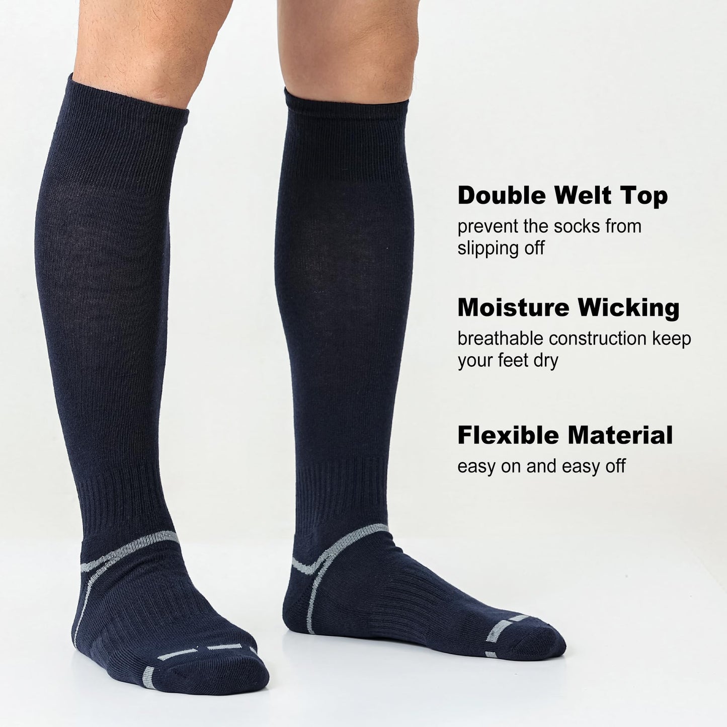 FYTUTESE 3 Pack Soccer Softball Baseball Socks Football Socks for Youth Men and Women Navy Blue Medium