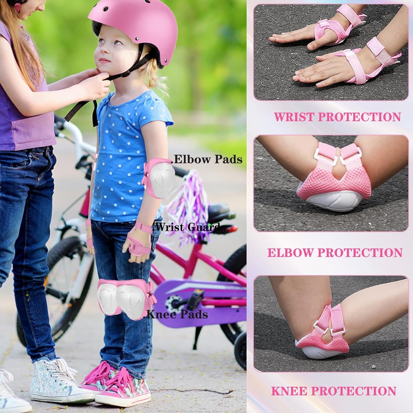 Skiennix Kids Knee and Elbow Pads Set - Adjustable Protective Gear for Ages 3-14 | Skateboarding, Cycling, and More