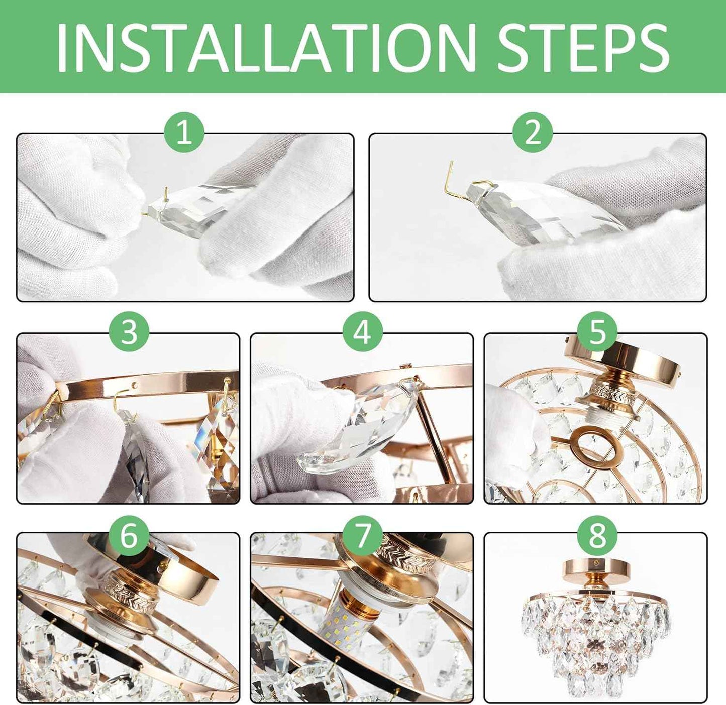 Gold Crystal Mini Chandelier - Modern Flush Mount Ceiling Light for Hallway & Bedroom