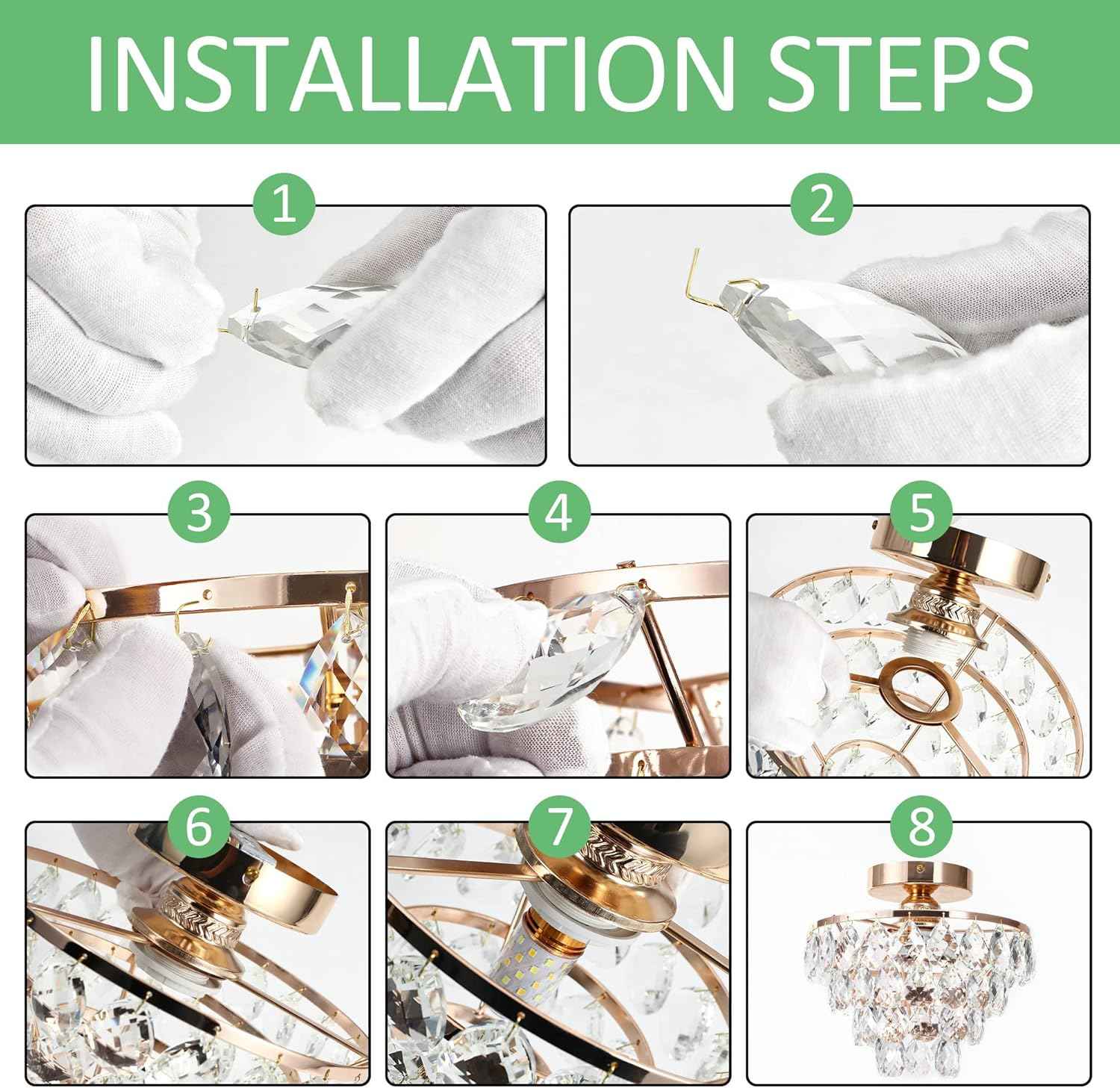 Gold Crystal Mini Chandelier - Modern Flush Mount Ceiling Light for Hallway & Bedroom