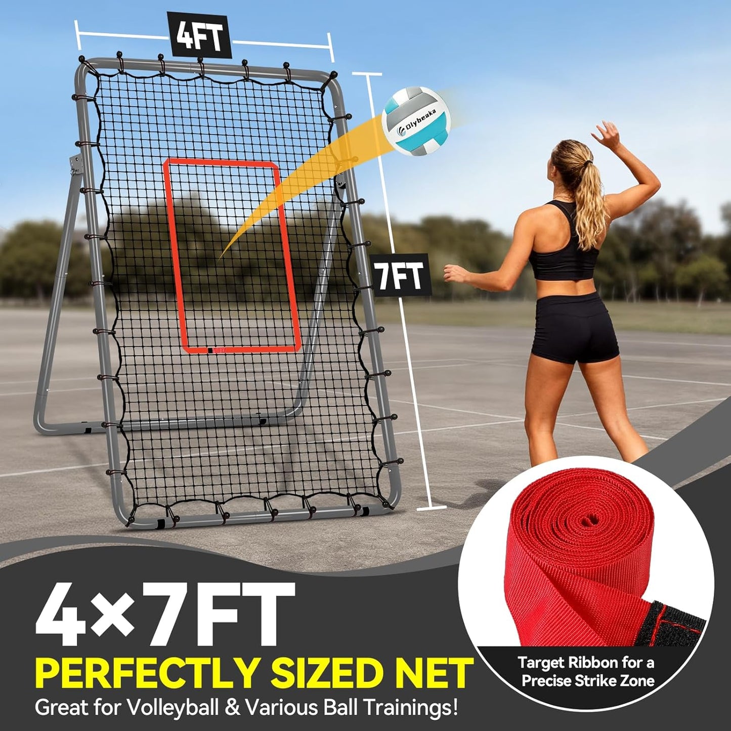 Skiennix Volleyball Rebounder Net - 6-Angle Adjustable 7x4ft High-Stability Training Equipment for Bumping & Spiking