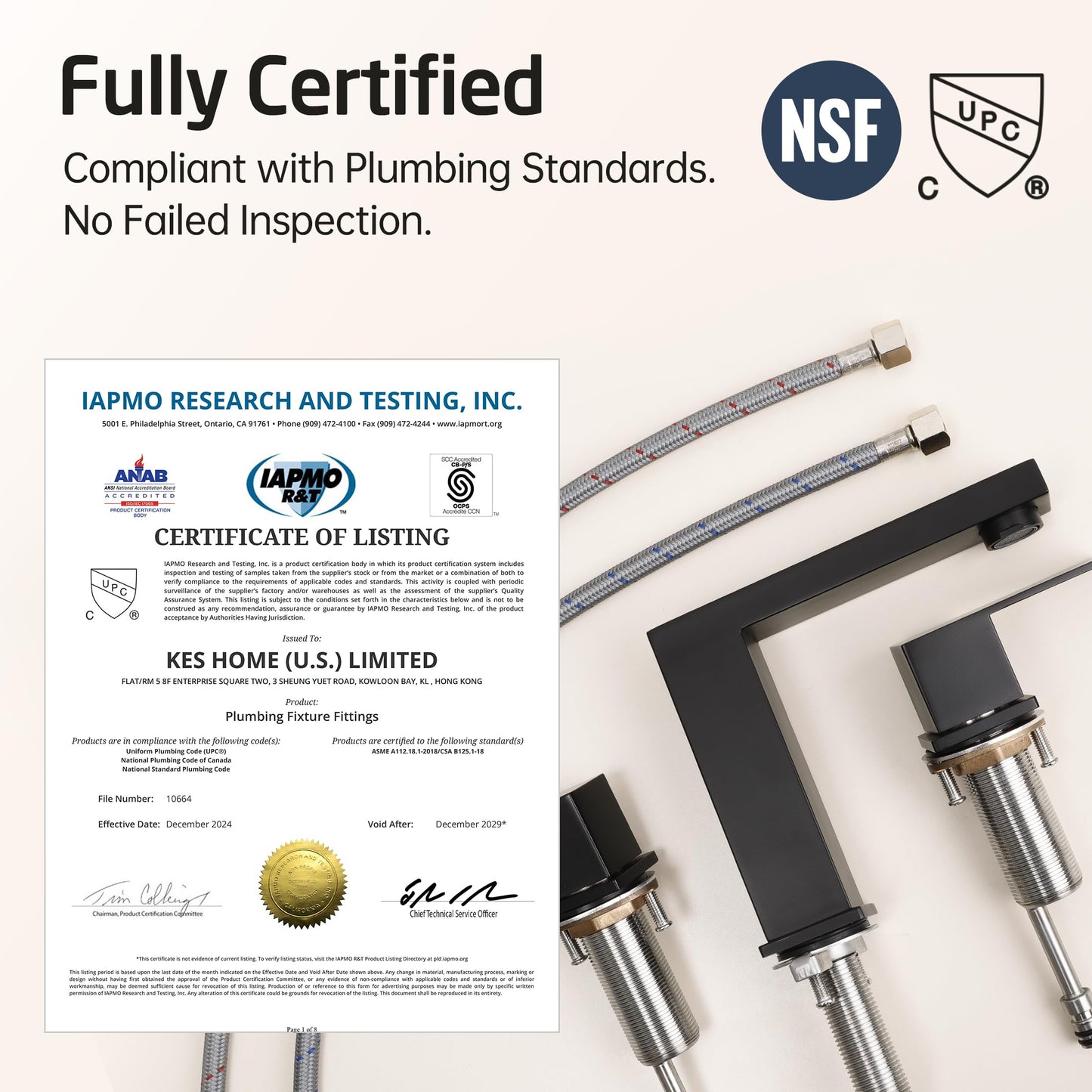 KES All Metal Black Bathroom Faucets 8 Inch, Widespread Bathroom Sink Faucet, 3 Hole Vanity Faucet with Supply Hoses, SUS 304 Stainless Steel Matte Black, L4350LFF12-BK