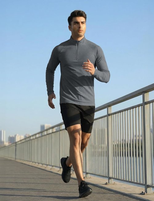 MAGCOMSEN Men's Athletic Quarter Zip Pullover - Lightweight Dry Fit Sun Shirt for Running & Golf