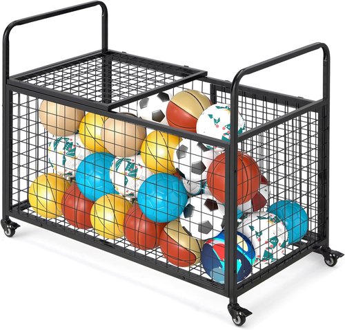 AECOJOY Ball Cart Storage - Rolling Basketball Bin with Wheels for Indoor & Outdoor Use | Sports Equipment Organizer