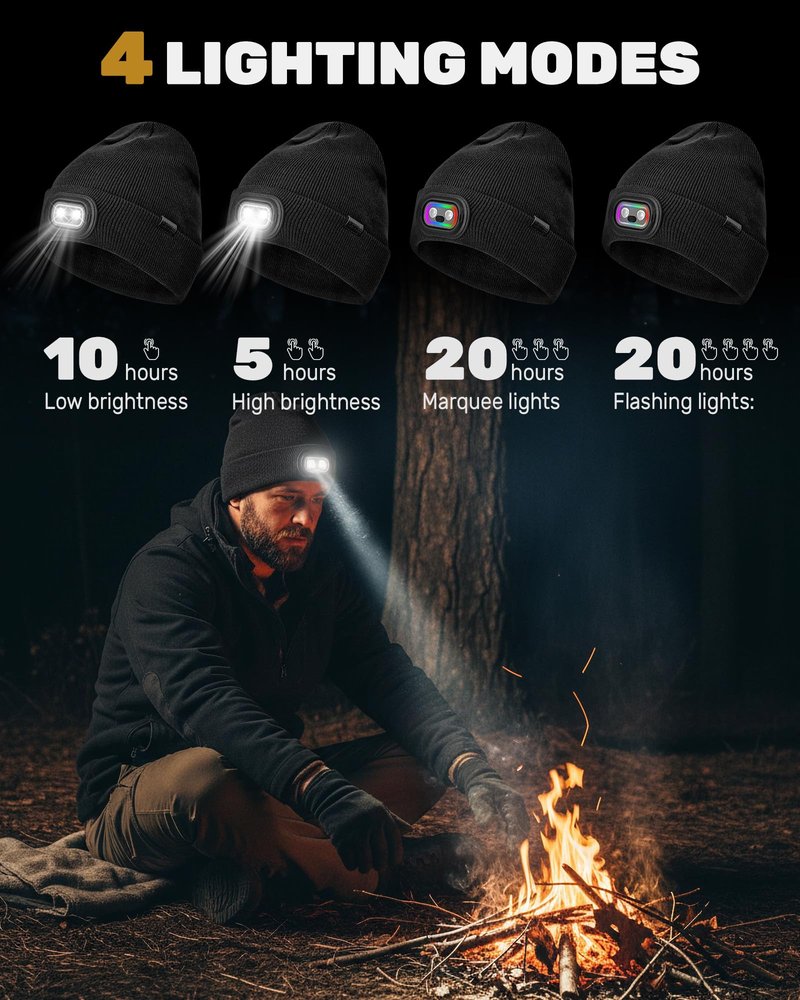 OKKLE Beanie with Headlamp Beanie with Light LED Winter Stocking Cap Knit Hats for Men Women Black
