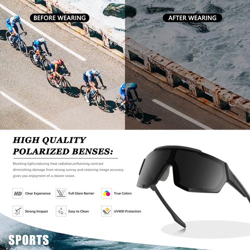 BrillayView Cycling Sunglasses for Men Women Polarized Sports Sunglasses Running Ski