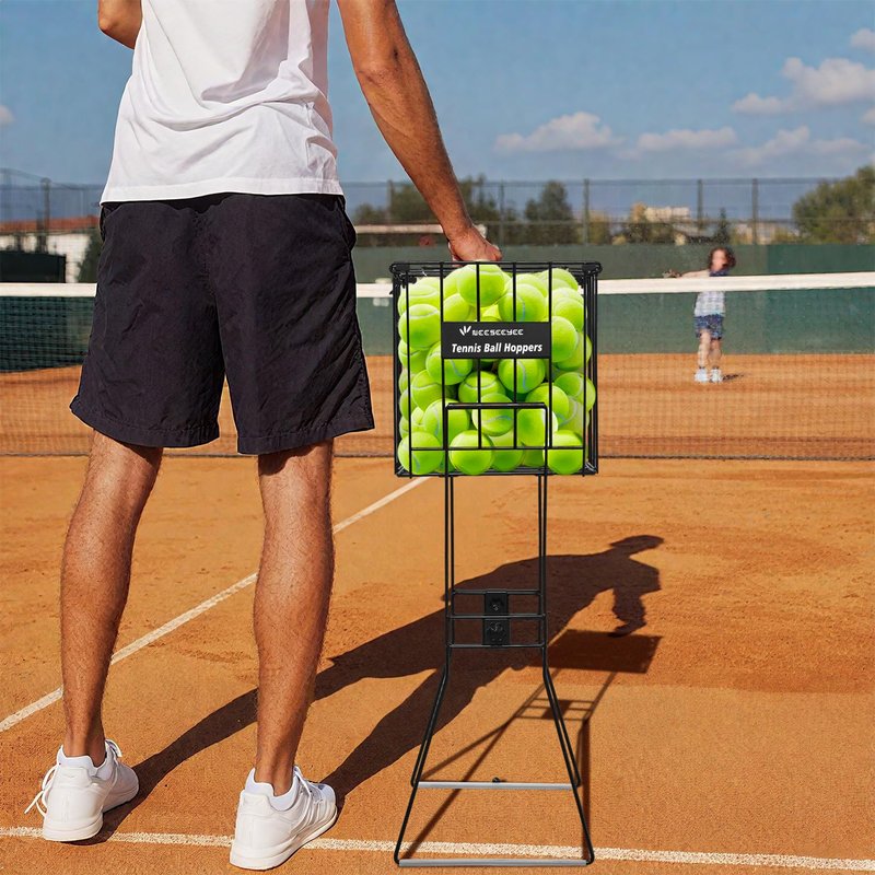 NEESEEYEE Tennis Ball Hopper Collector Tennis Ball Retriever Basket Pick up Hopper Carrier Holder Holds 80 Tennis Balls