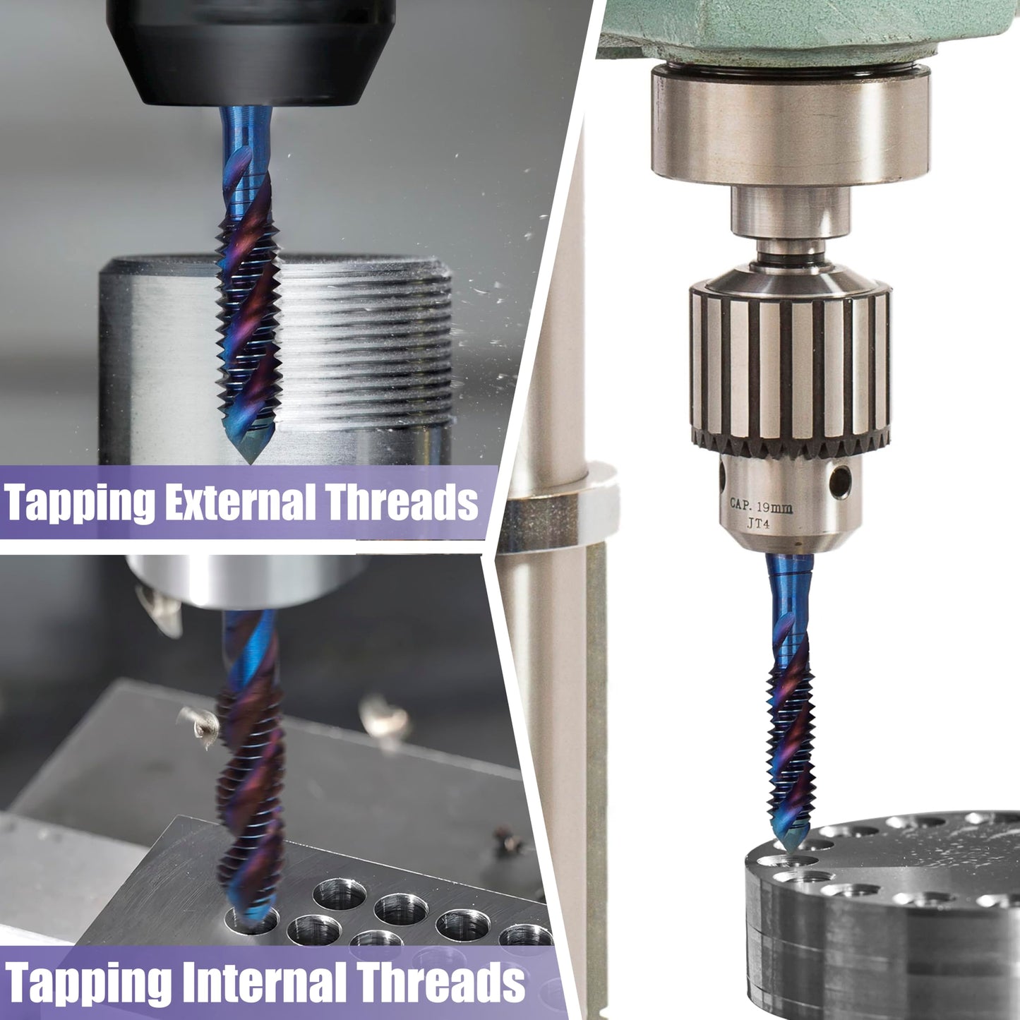 Yakamoz Spiral Flute Tap Set - 6Pcs SAE Tap Set Machine Tap Bits Screw Thread Tapping Tool for Metal, Wood, Plastic 6-32NC 8-32NC 10-24NC 10-32NC 12-24NC 1/4-20NC