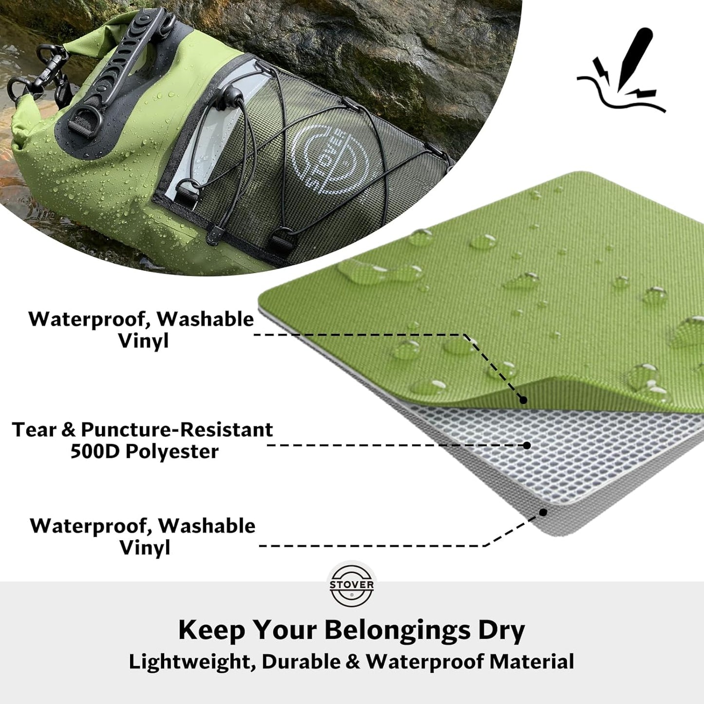 STOVER Waterproof Dry Bag | Roll-Top Backpack with Phone Case for Kayaking, Hiking & Camping - 5/10/25/30/40/55L
