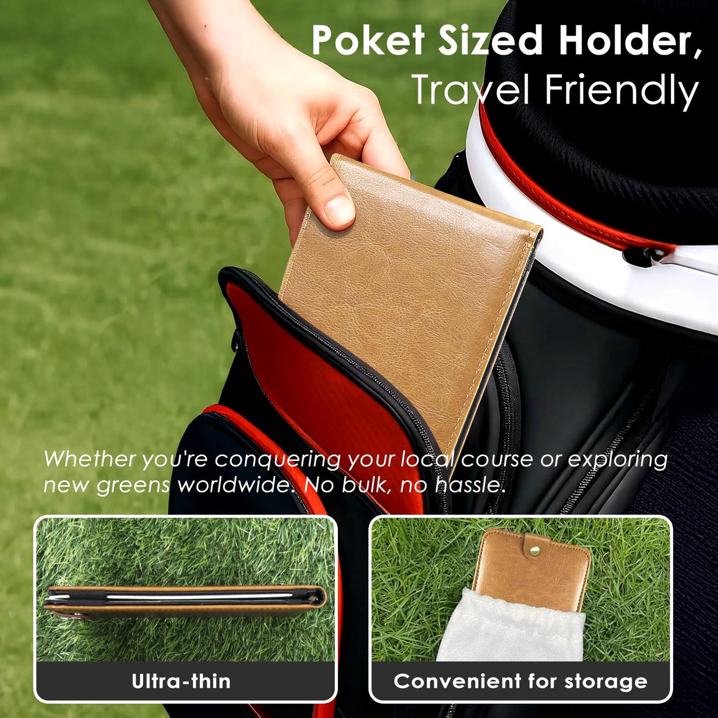 Femlotank Magnetic Golf Scorecard Holde, Premium Leather, All-in-One Design, Gold Club Bag Accessories, Universal Fit for Most Scorecards, Slim Profile for Back Pocket Carry (Beige)