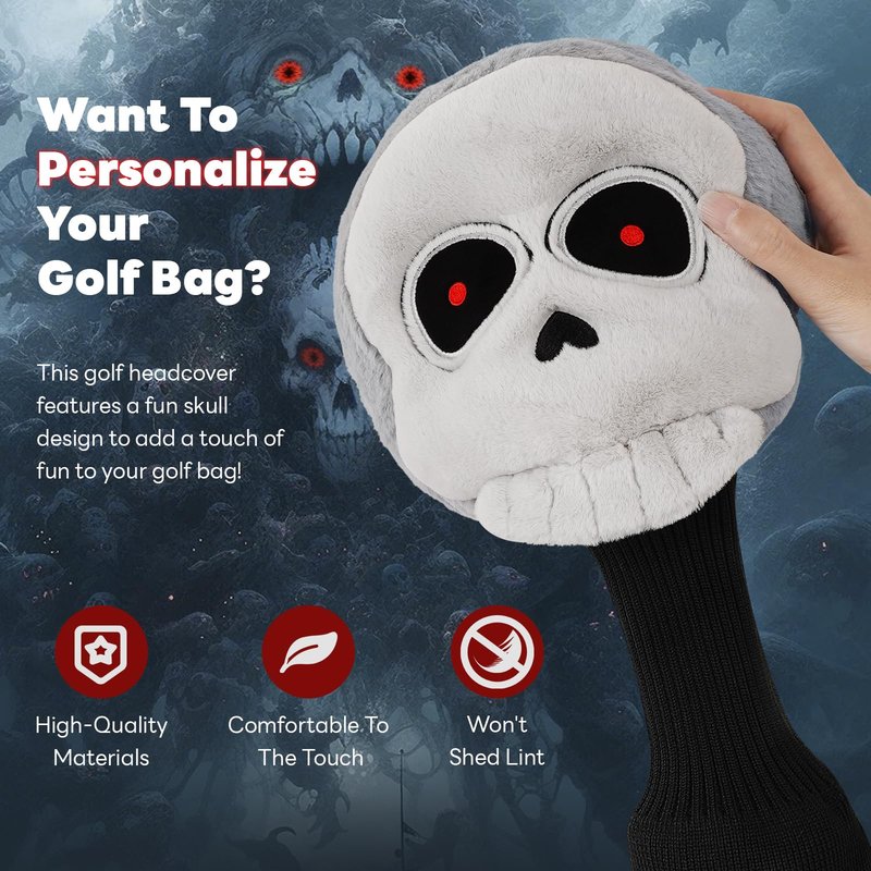 Big Crazy Golf Club Head Cover Funny Golf Headcover, Plush Driver Headcover, Golf Head Covers Gift for Men Women,Soft Lining Golf Gift Birthday (Skull Ⅲ)