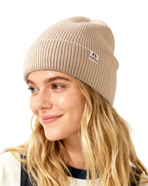 FURTALK Winter Hat for Women Men Fleece Lined Beanie Warm Cuffed Slouchy Skull Cap Light Khaki