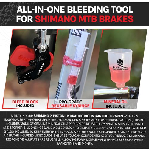BleedZone Shimano Brake Bleed Kit with 120ml Mineral Oil - Hydraulic Brake Bleed Kit for Shimano Disc Brakes, Bike Brake, MTB Brake, and Mineral Oil Brake Maintenance