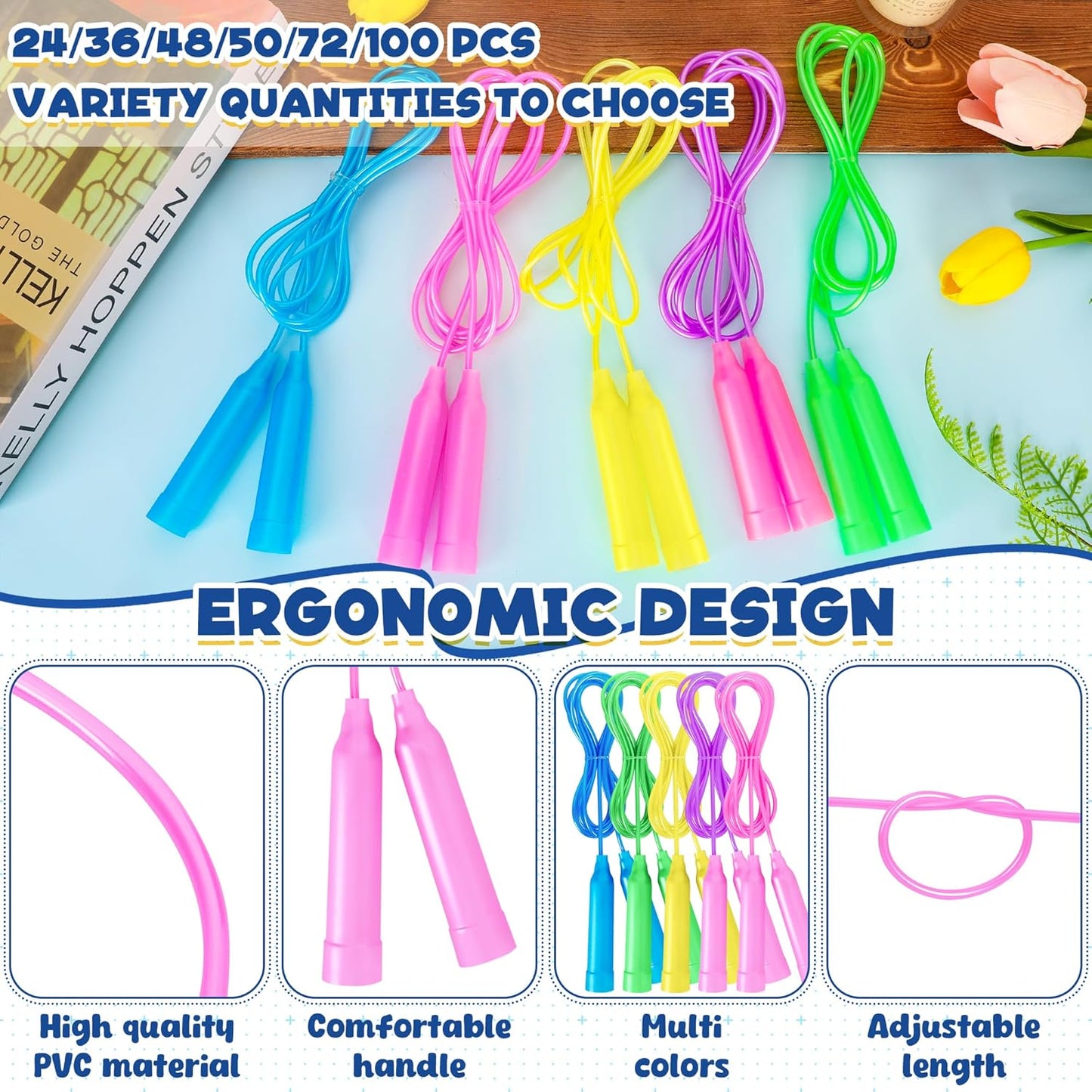 Skiennix 24pcs Kids Jump Ropes - Colorful Adjustable PVC Skipping Ropes for Fun Fitness Activities
