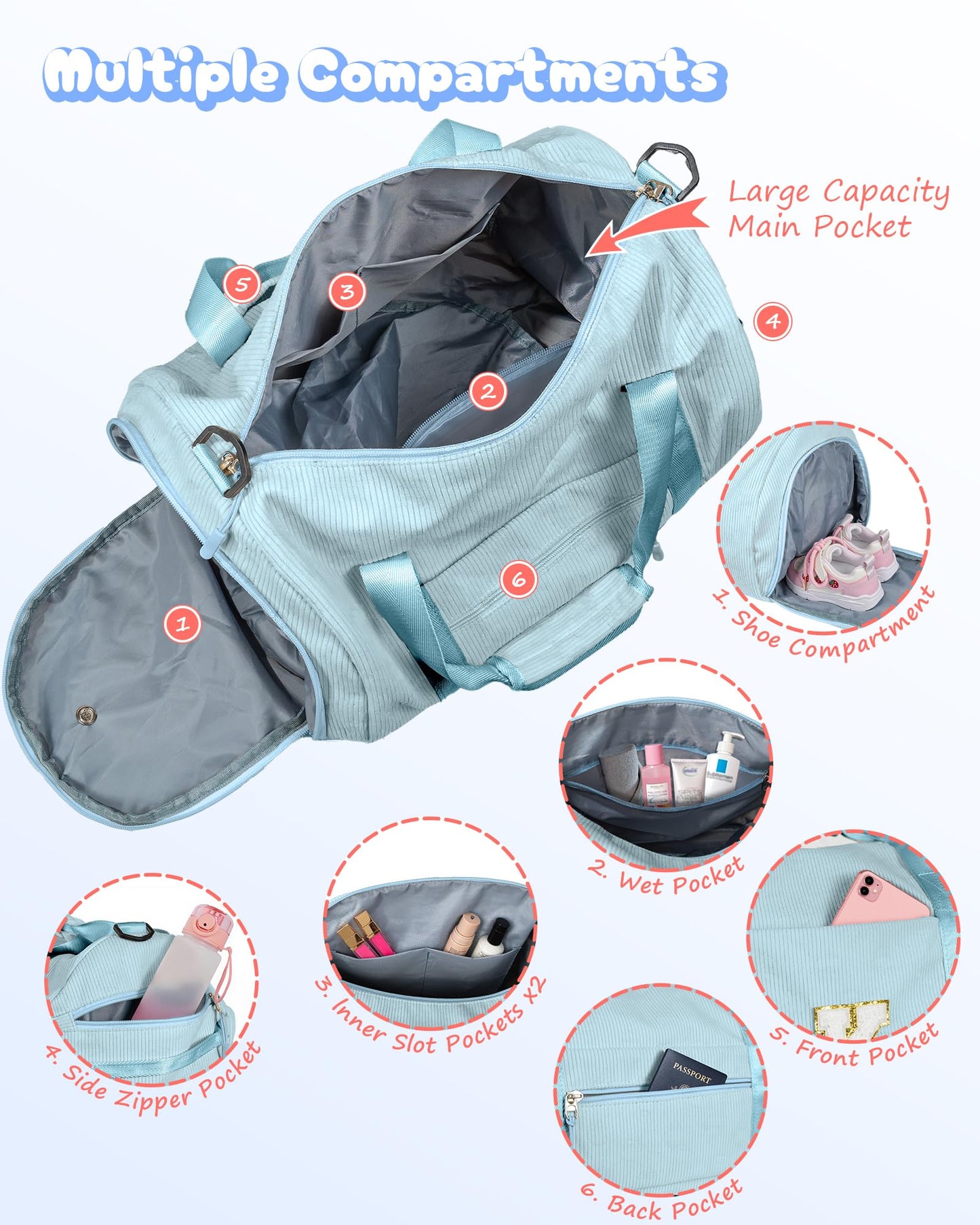 Vogewood Trip Essentials for Preteen, Girls Gym Bag, Kids Personalized Dance Bags with Shoe Compartment, Customized Travel Duffle with Toiletry Bag, Preppy Stuff Gifts for Kid (Letter F)