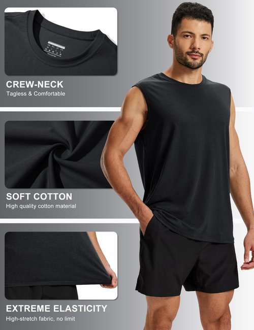 TACVASEN Men's Tank Tops Sun Protection Breathable Sleeveless Muscle Shirts for Workout Running Moisture Wicking Black L