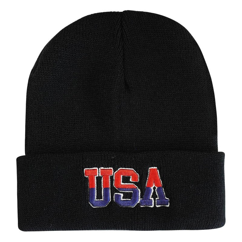 LELVK American Flag Beanie USA Embroidered Skull Cap - Double-Layered Warm Stretchy Winter Hat, Soft Lightweight Beanies for Men & Women Gifts
