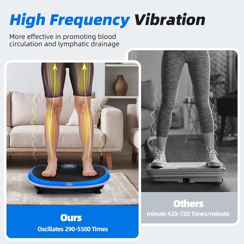 Fitvids Vibration Plate Exercise Machine Workout Vibration Fitness Platform with Resistance Loops and Resistance Band – 3D – 3D-Black – Blue/Black