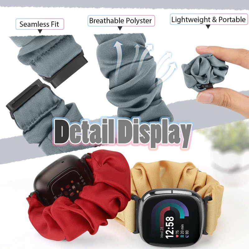 Acortjl 10 PCS Compatible with Fitbit Versa 4/Sense 2/Versa 3/Sense Scrunchie Band, Soft Cute Pattern Printed Fabric Elastic Solo Loop Cloth Scrunchy Replacement Wristband for Women