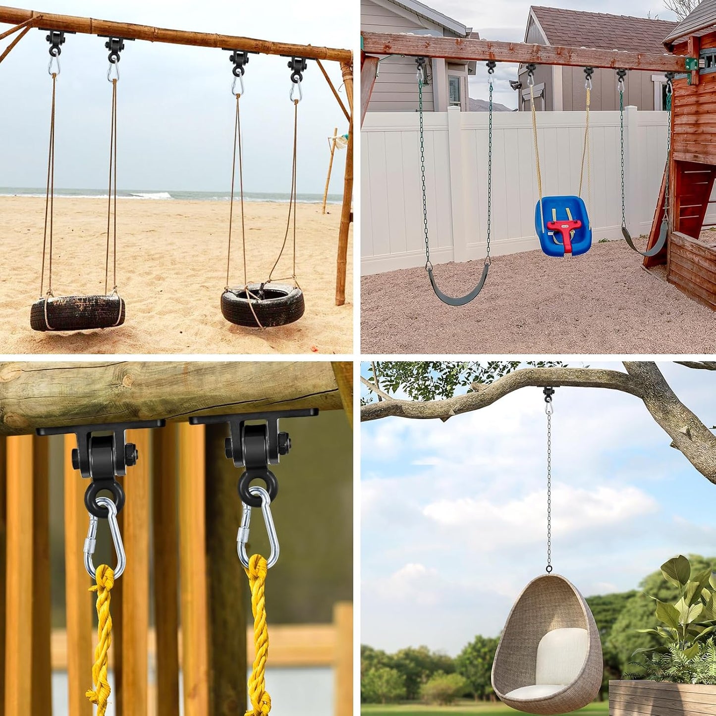 MDAIRC Heavy Duty Swing Set Brackets - Durable Hangers for Indoor/Outdoor Use | 2 Pack Black Hooks