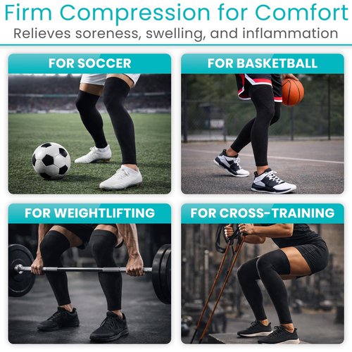 Vive Full Leg Compression Sleeves for Men & Women (Pair) - Knee, Calf, & Thigh Support Brace Wrap for Basketball, Football, Wrestling - Footless Long Running Accessories for Shin Splints (Large)