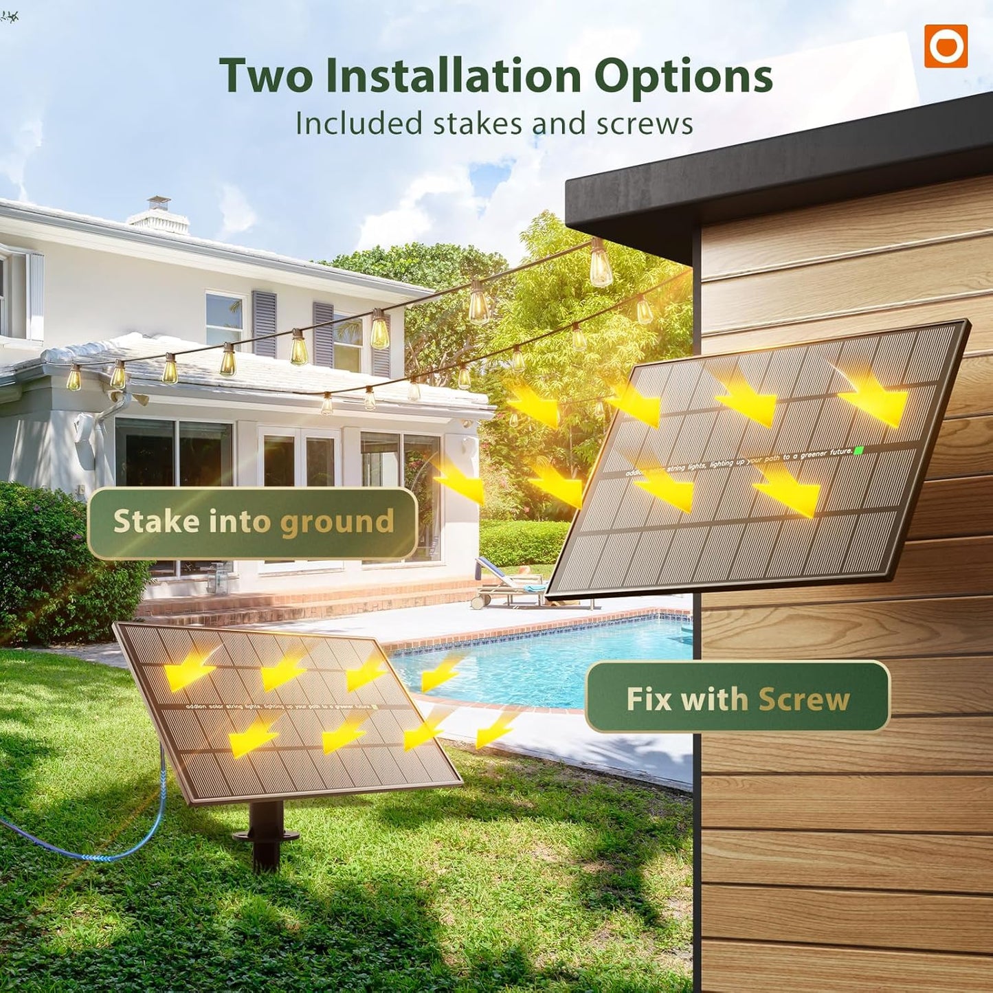 Solar String Lights Outdoor 102FT - 30+2 Waterproof LED Bulbs, Remote Control, Dimmable, 3 Modes for Patio & Garden