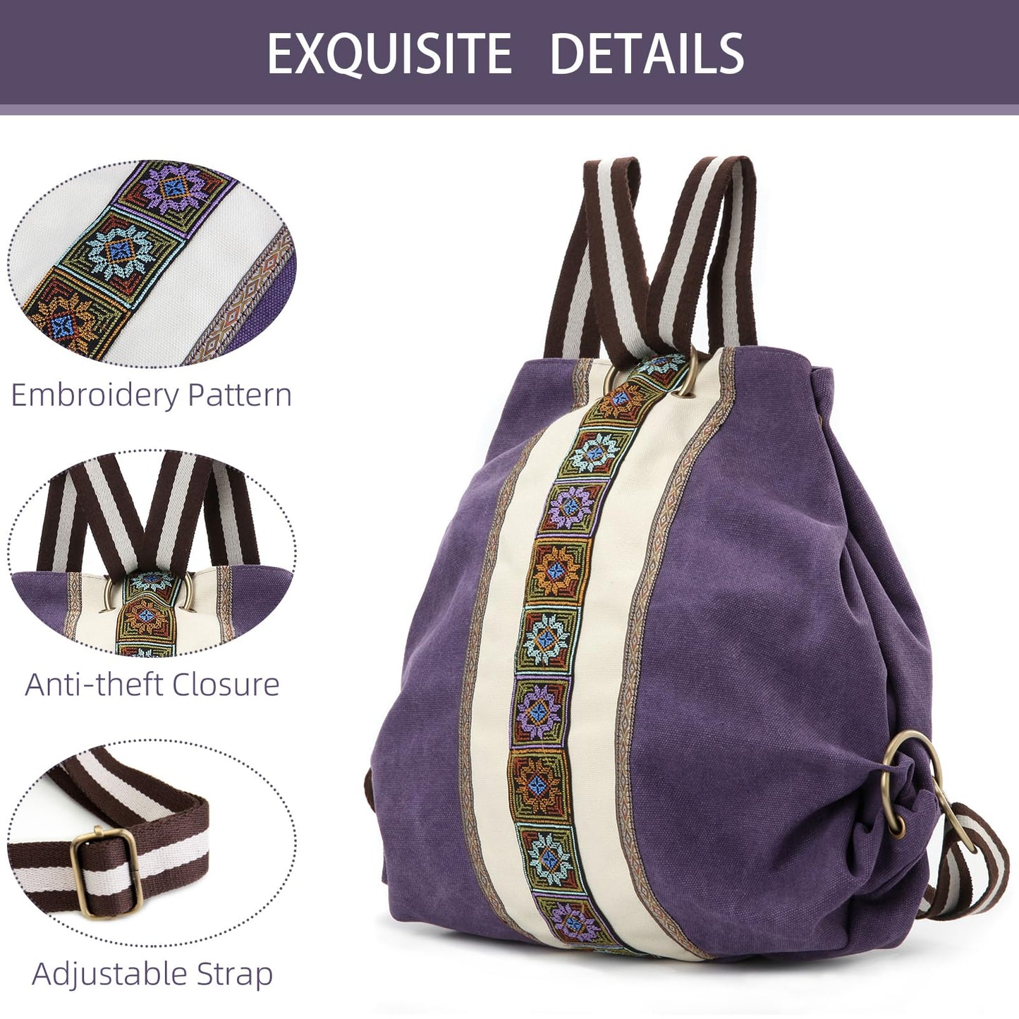Goodhan Women Canvas Backpack Daypack Casual Shoulder Bag, Vintage Heavy-duty Anti-theft Travel Backpack