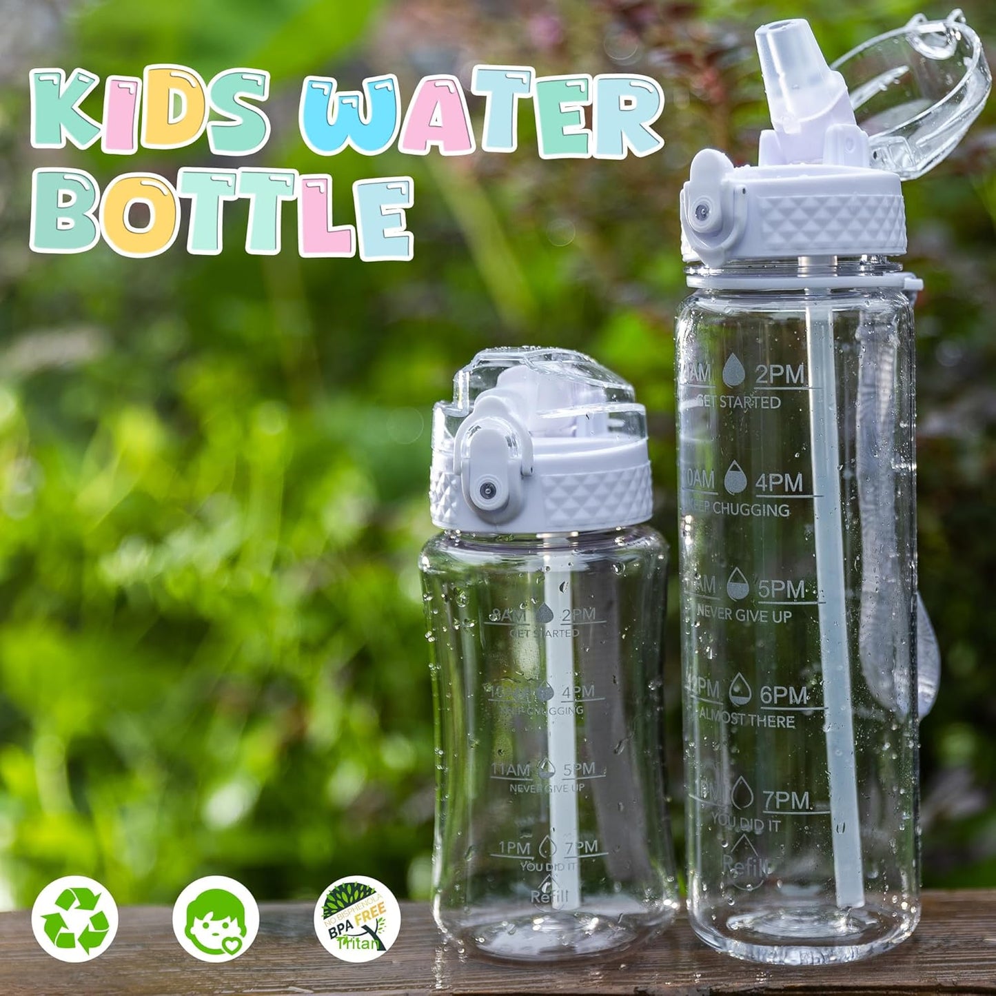 OLDLEY Kids Water Bottle - 17oz Motivational Design with Silicone Straw | Leak-Proof, BPA-Free, Clear