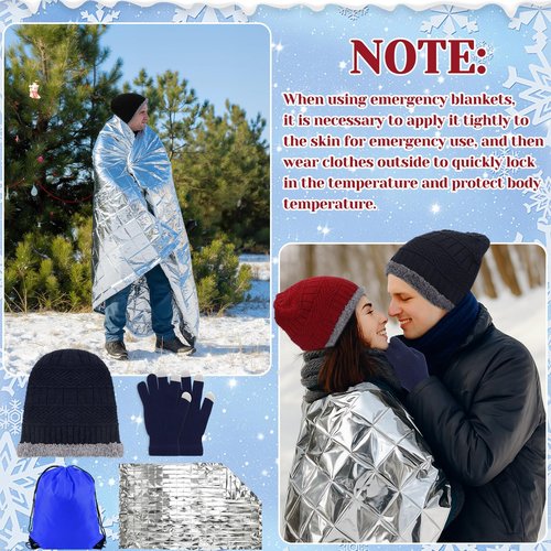 Geyoga 120 Pcs Charity Donation Homeless Care Supplies Bulk Winter Beanie Emergency Blanket Touchscreen Glove Drawstring Bags(Multicolor)