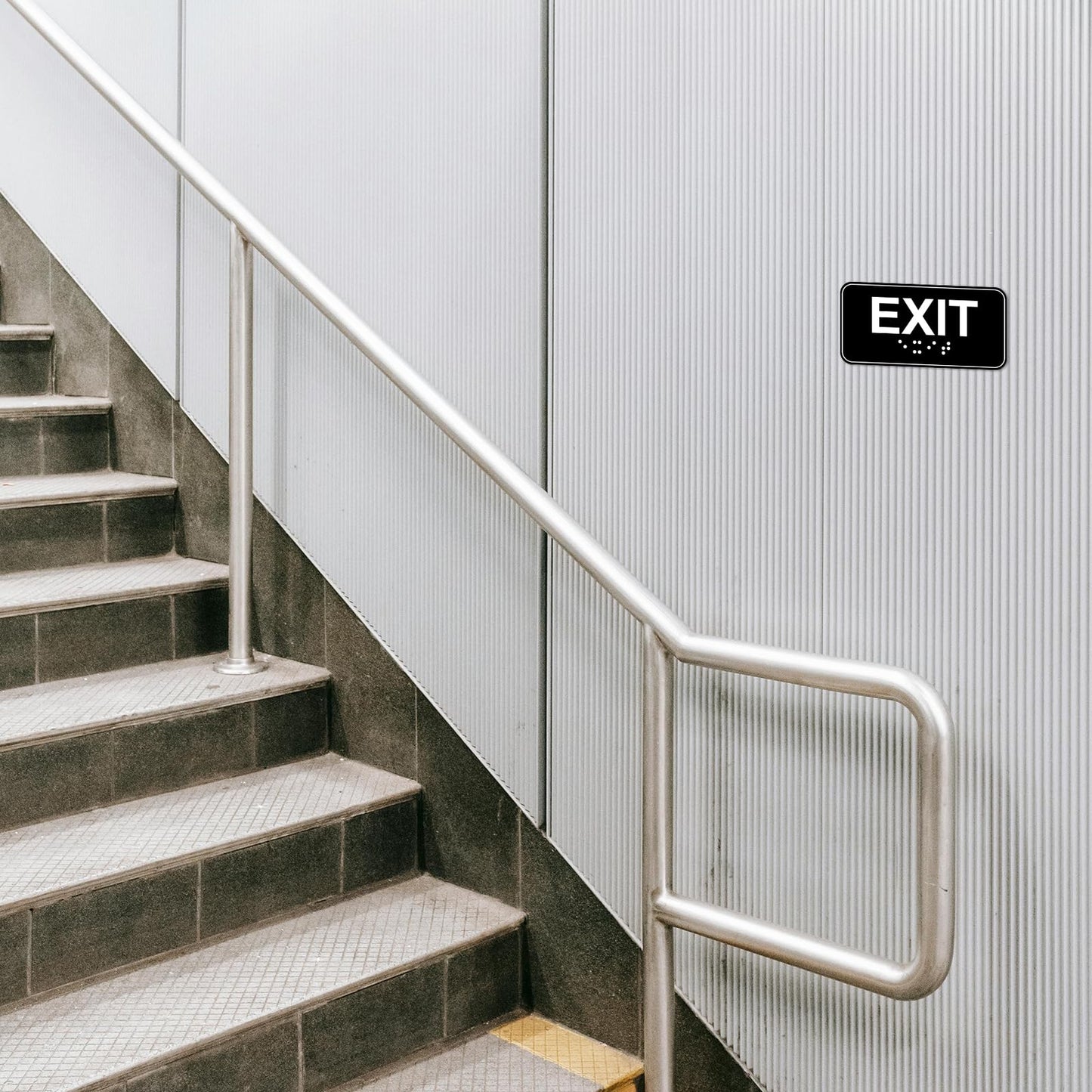 4pcs Exit Sign with Braille, 6x3in Emergency Exit Sign for Business ADA Compliant Plastic Exit Warning Signage with Adhesive Mounting Strips for Indoor Outdoor Office